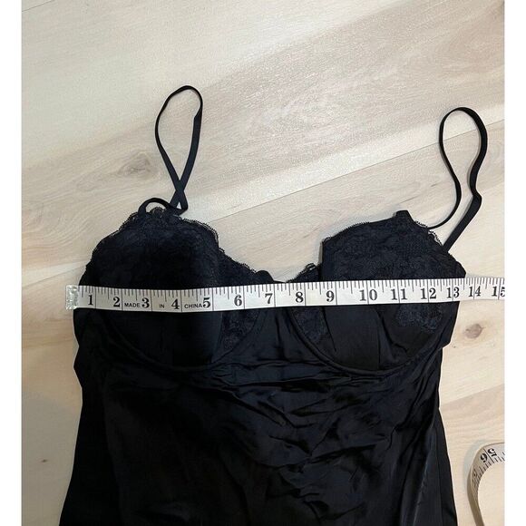 Rumored NWT Women Negroni Black Bamboo Printed Satin Slip Dress Elegant Medium - Picture 12 of 12